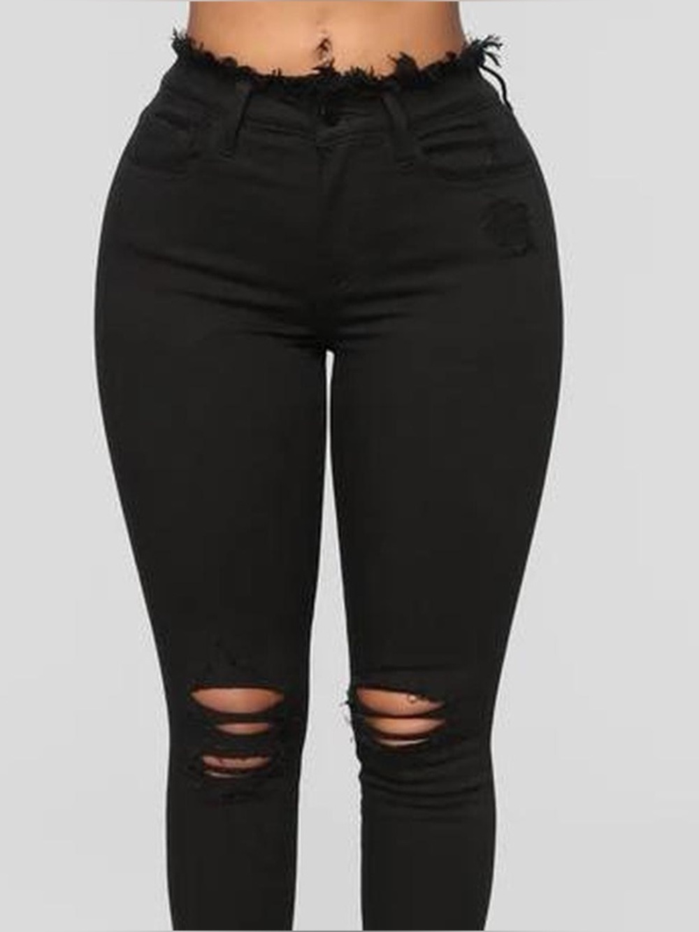 Fashion Nova Black Mid-Rise Distressed Skinny Jeans